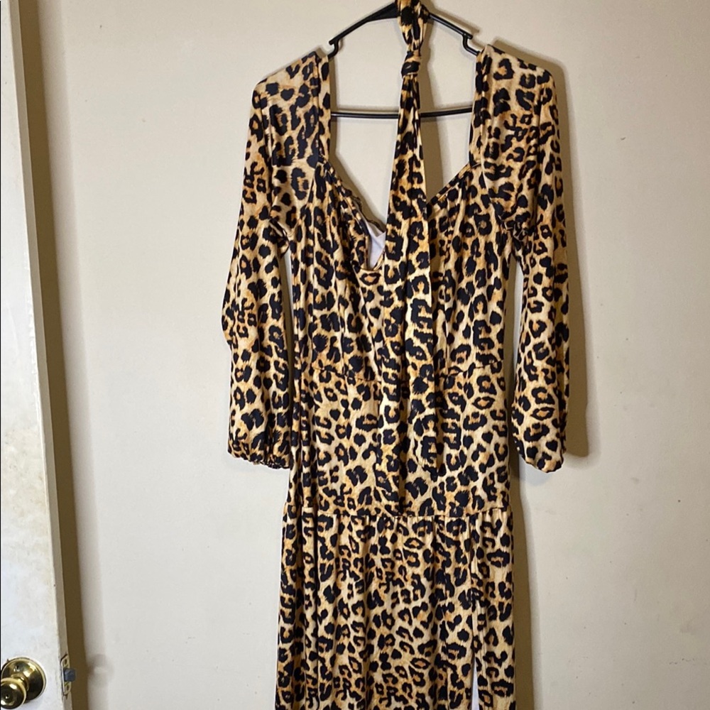 SOLD! Tan and Brown Cheetah Print Tie Front Maxi Dress